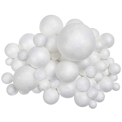 Belle Vous Bolas de Porexpan Blanco para Manualidades en 6 Tamaños (Pack de 88) Piezas de Poliestireno Extruido para Manualidades, Fiestas, Decoraciones de Navidad y del Hogar