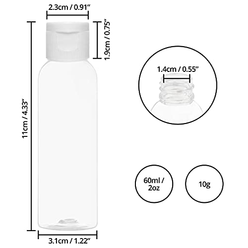 Belle Vous Botellas Plastico Transparente Tapa Abatible (Pack de 30) Botes Plastico 60 ml Reutilizables Vacíos para Apretar - Botes Viaje Rellenables, Cosméticos, Acondicionador, Loción, Champú y Mas