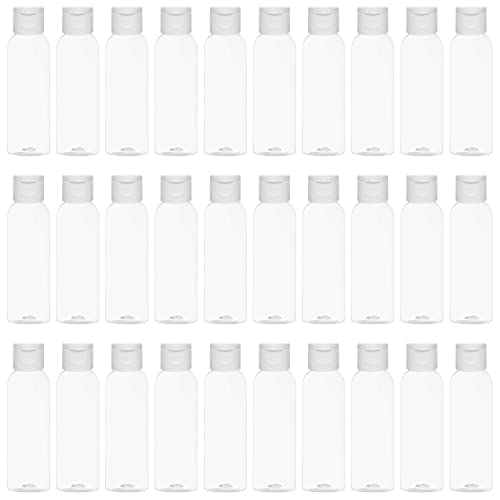 Belle Vous Botellas Plastico Transparente Tapa Abatible (Pack de 30) Botes Plastico 60 ml Reutilizables Vacíos para Apretar - Botes Viaje Rellenables, Cosméticos, Acondicionador, Loción, Champú y Mas