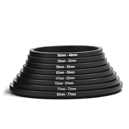 Belmalia Juego de 8 Anillos Step-Down, Adaptador de Filtro de Objetivo: 82mm 77mm 72mm 67mm 62mm 58mm 55mm 52mm 49mm