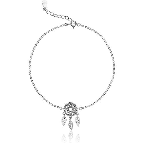 Belons Pulsera de tobillo para mujer de plata de ley 925 con circonita cúbica para atrapasueños, tobillera, pulsera de tobillo ajustable