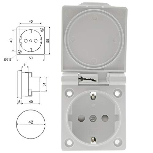 BeMatik - Base de enchufe schuko empotrable IP44 a tornillo con tapa de color blanco (ME071)