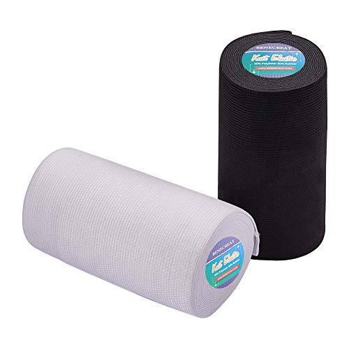 BENECREAT 2 Rollos Banda Elástica 120mm de Ancho Nergro y Blanco Estiramiento Pesado Tejido de Alta Elasticidad para Coser (sobre 2.7m / Rollo)