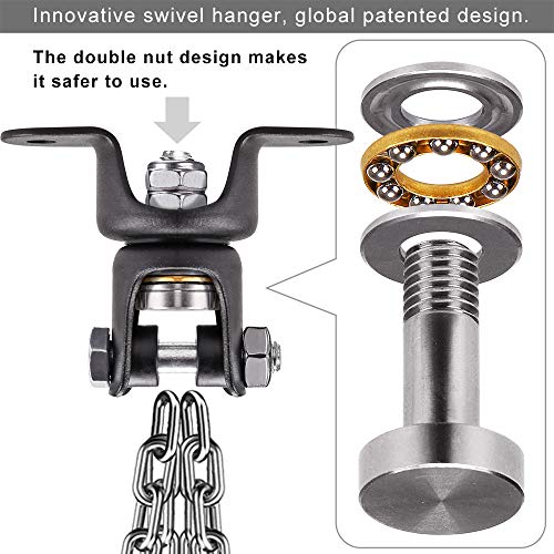 BeneLabel -Cadena de boxeo resistente para boxeo, capacidad de 800 libras, soporte para vigas de madera con rotación de 360 ° con 4 cadenas y 4 mosquetones, 2 tornillos de madera para juegos de madera