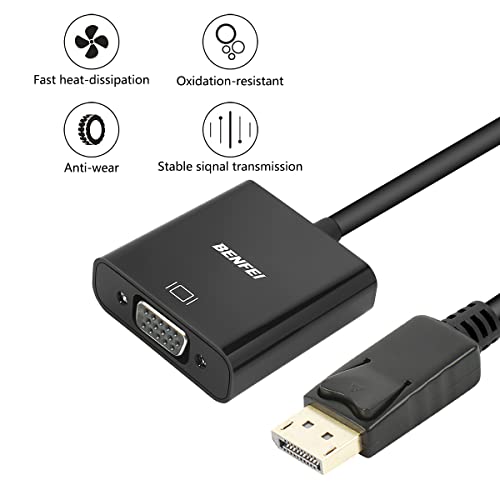 BENFEI DisplayPort a VGA,Adaptador DP a VGA Chapado en Oro (Macho a Hembra) Compatible para Lenovo,DELL,HP,ASUS(Nicht kompakt mit HDMI)