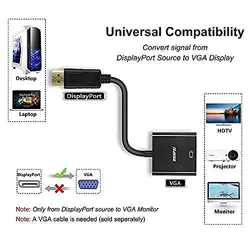 BENFEI DisplayPort a VGA,Adaptador DP a VGA Chapado en Oro (Macho a Hembra) Compatible para Lenovo,DELL,HP,ASUS(Nicht kompakt mit HDMI)