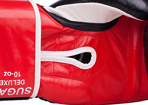 BenLee Leather Boxing Glove Sugar Deluxe Guantes de Boxeo, Unisex, Negro/Rojo, 10