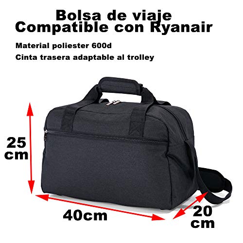 Benzi Bolsa de Viaje 40 x 25 x 20 cm Tamaño Equipaje de Mano Ryanair (5528 Negro)