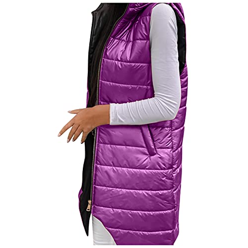 Berimaterry Chaleco Acolchado Mujer largo Elegante Invierno Pluma Sin Mangas Camisolas Encapuchado Espesor Termica Informales Chaleco Chaquetas Abrigos Ropa de mujer barato de Colores Sólidos