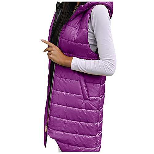 Berimaterry Chaleco Acolchado Mujer largo Elegante Invierno Pluma Sin Mangas Camisolas Encapuchado Espesor Termica Informales Chaleco Chaquetas Abrigos Ropa de mujer barato de Colores Sólidos