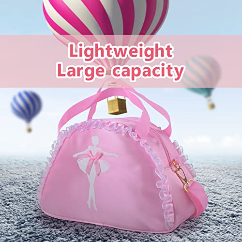 besbomig Bolsa de Ballet Danza Bolsa de Hombr de Satín Poliéster para Niña Bailarina Personalizada Bolsa de Deporte Gimnasio Viaje Escuela Bag con Encaje Bowknot, Rosado 2