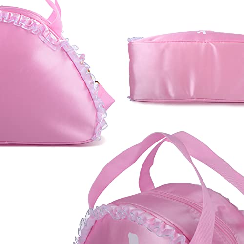 besbomig Bolsa de Ballet Danza Bolsa de Hombr de Satín Poliéster para Niña Bailarina Personalizada Bolsa de Deporte Gimnasio Viaje Escuela Bag con Encaje Bowknot, Rosado 2