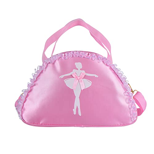 besbomig Bolsa de Ballet Danza Bolsa de Hombr de Satín Poliéster para Niña Bailarina Personalizada Bolsa de Deporte Gimnasio Viaje Escuela Bag con Encaje Bowknot, Rosado 2