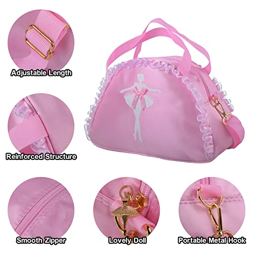 besbomig Bolsa de Ballet Danza Bolsa de Hombr de Satín Poliéster para Niña Bailarina Personalizada Bolsa de Deporte Gimnasio Viaje Escuela Bag con Encaje Bowknot, Rosado 2