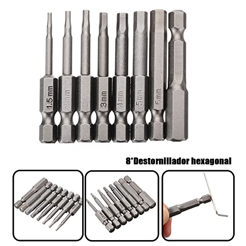 Bestgle 8 piezas destornillador allen 50mm destornillador hexagonal Magnetic tornillos cabeza de taladro Acero duradero S2 Cabeza de broca magnética