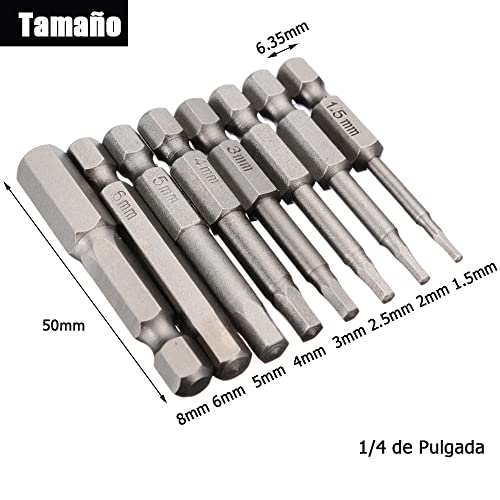 Bestgle 8 piezas destornillador allen 50mm destornillador hexagonal Magnetic tornillos cabeza de taladro Acero duradero S2 Cabeza de broca magnética