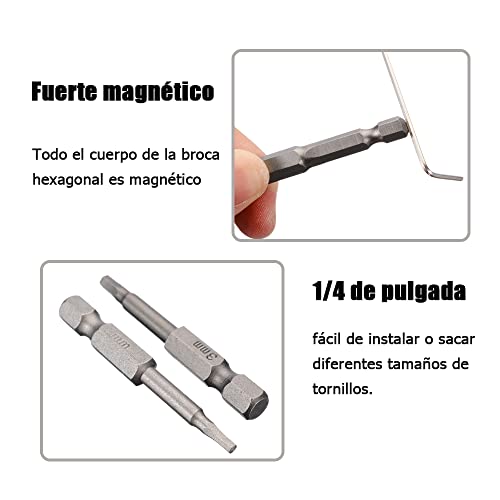 Bestgle 8 piezas destornillador allen 50mm destornillador hexagonal Magnetic tornillos cabeza de taladro Acero duradero S2 Cabeza de broca magnética