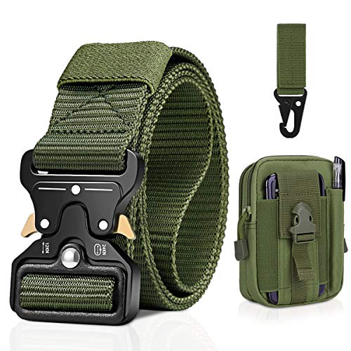 BESTKEE Men Tactical Belt 1.5 Inch Heavy Duty Belt, Nylon Military Belt with Quick-Release Metal Buckle, Gift with Tactical Molle Pouch and Hook