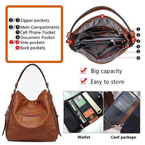 BestoU Bolsos de Mujer Bolso Bandolera Tote Grande De Hombro Bolsos PU Cuero Billetera 3pcs Set (marrón)