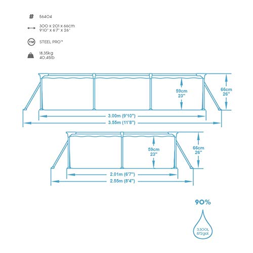 Bestway 56404-19 Infantil Bestway Deluxe Splash Frame Pool Piscina Desmontable Tubular, 300 x 201 x 66 cm