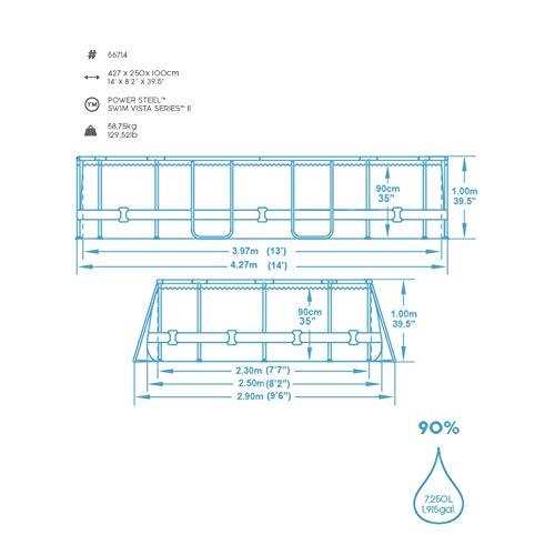 BESTWAY - Piscina Desmontable Tubular Power Steel 427x250x100 cm Depuradora Cartucho 2.006 l/h Escalera y Cobertor Diseño Rattan