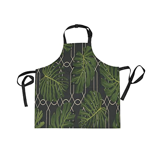 BEUSS Hojas De Palma Planta Tropical Delantal de Cocina Camarero con 2 Bolsillos Correa el Cuello Ajustable Delantales para Cocinar Mujeres Carniceros Cocineros Hombres