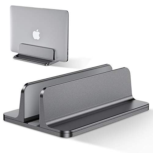 Bewahly Soporte Portátil Vertical, Vertical Soporte para Ordenador Portatil de Aluminio con Base Ajustable para Macbook Pro Air, HP, DELL, ASUS, Surface, Lenovo y Otros Portatiles, Laptop Stand, Gris