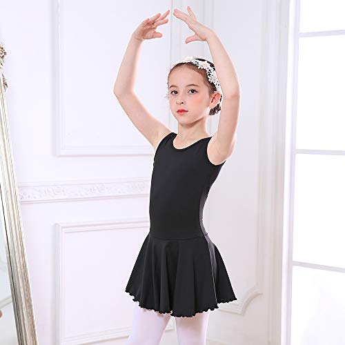 Bezioner Niña Vestido de Ballet Maillot de Danza Gimnasia Clásico Tutú sin Mangas con Falda Negro 120