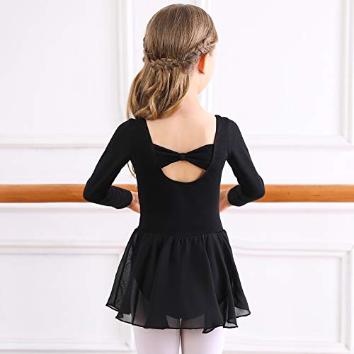 Bezioner Vestido de Ballet Maillot de Danza Gimnasia Leotardo Algodón Body Clásico para Niña (150 (150-160 cm,12-13 años), Negro Manga Larga)