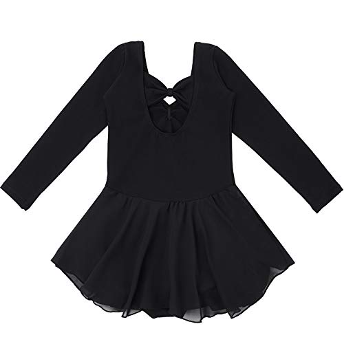 Bezioner Vestido de Ballet Maillot de Danza Gimnasia Leotardo Algodón Body Clásico para Niña (150 (150-160 cm,12-13 años), Negro Manga Larga)