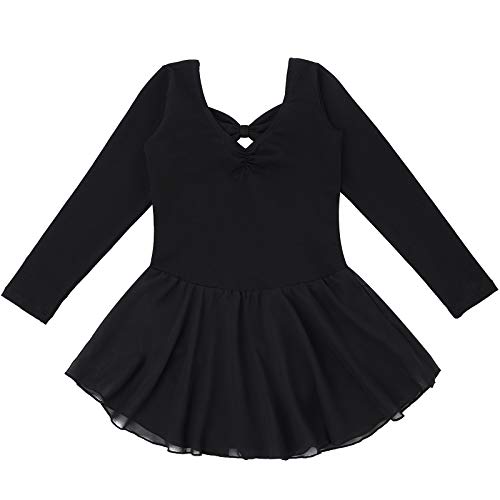 Bezioner Vestido de Ballet Maillot de Danza Gimnasia Leotardo Algodón Body Clásico para Niña (150 (150-160 cm,12-13 años), Negro Manga Larga)