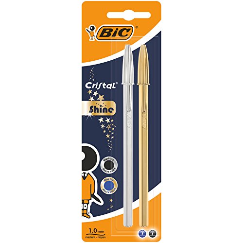 BIC Celebrate Cristal Shine, Boligrafos Punta Media, Óptimo para Escuela la Oficina y el Hogar, Una Variedad de Colores, Paquete de 2 Unidades (Punta de 1,0 mm)