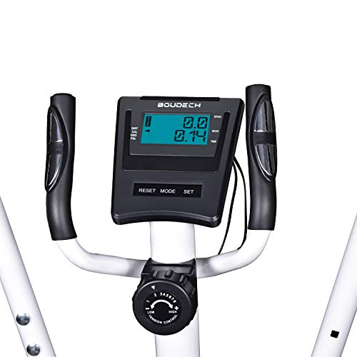 Bicicleta estática elíptica cross trainer bidireccional con volante de 5 kg ultra silenciosa, resistencia magnética ajustable en 8 niveles y diseño con doble empuñadura y pulsómetro (blanco)