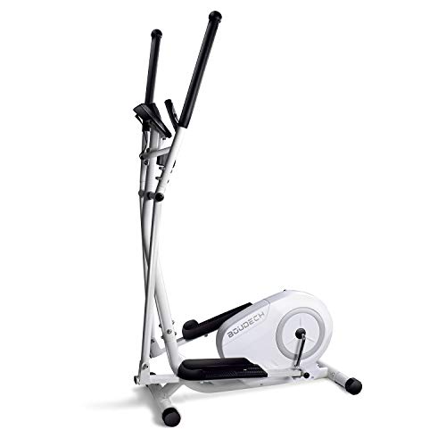 Bicicleta estática elíptica cross trainer bidireccional con volante de 5 kg ultra silenciosa, resistencia magnética ajustable en 8 niveles y diseño con doble empuñadura y pulsómetro (blanco)