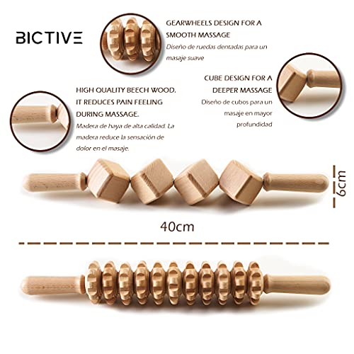 BICTIVE Kit de 2 Rodillos de Masaje para Maderoterapia. Masajeador Celulitis, Anticelulitico Reductor, Masajeador Madera, Maderoterapia Corporal, Masajeador Anticelulitico. Longitud 40 cm