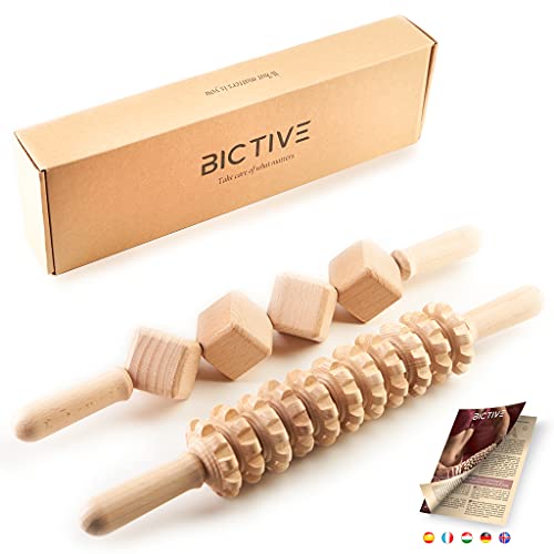 BICTIVE Kit de 2 Rodillos de Masaje para Maderoterapia. Masajeador Celulitis, Anticelulitico Reductor, Masajeador Madera, Maderoterapia Corporal, Masajeador Anticelulitico. Longitud 40 cm