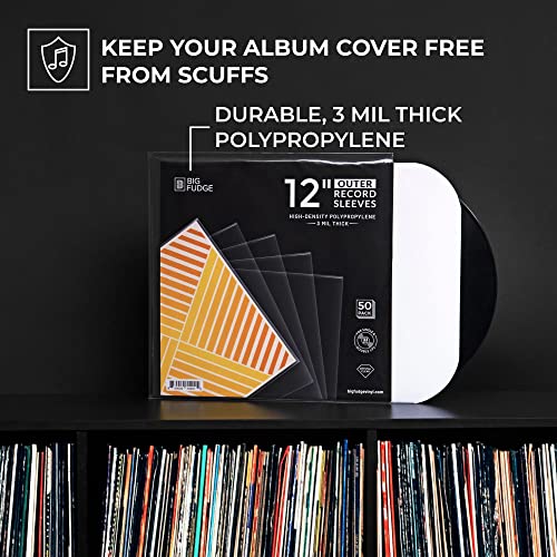 Big Fudge 50x Fundas para Disco de Vinilo 12" LP | Estuches de Protección de Alta Calidad | Hecho de Polipropileno Transparente de Alta Densidad | Ideal para Carátulas de LPs y Singles 12.75”x12.75”