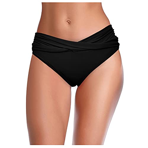 Bikini para mujer de cintura alta, color negro, con control abdominal