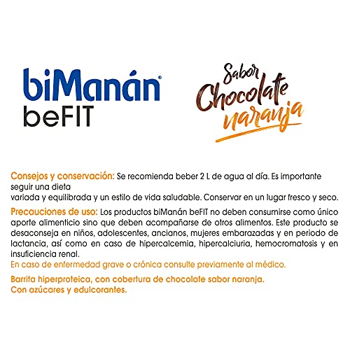 BiManán beFIT - Barritas de Proteína Sabor Chocolate Naranja, para Tonificar tu Masa Muscular - Caja de 6 unidades