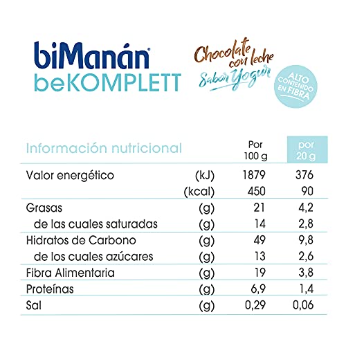 BiManán beKOMPLETT - Barquillos con Chocolate con leche rellenos de crema sabor yogur. Ricos en fibra. -Caja de 6 unidades