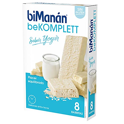 BiManán beKOMPLETT Barritas sabor Yogur. Ricas en proteínas y fuente de fibra, con 12 vitaminas y 10 minerales. Sin gluten - Caja de 8 unidades