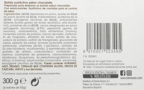 BiManán beSLIM - Batido Sustitutivo Sabor Chocolate, para ayudarte a controlar tu peso - 6 Unidades, 300g