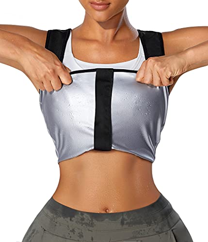 Bingrong Chaleco Sauna Deportivo Mujer Faja Reductoras Adelgazantes Abdominal Compresion Camiseta Reductora de Entrenamiento Sudoración para Deporte Fitness (Negro, L)