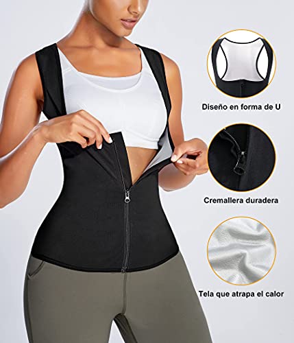 Bingrong Chaleco Sauna Deportivo Mujer Faja Reductoras Adelgazantes Abdominal Compresion Camiseta Reductora de Entrenamiento Sudoración para Deporte Fitness (Negro, L)