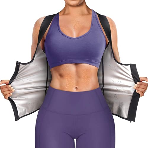 Bingrong Chaleco Sauna Deportivo Mujer Faja Reductoras Adelgazantes Abdominal Compresion Camiseta Reductora de Entrenamiento Sudoración para Deporte Fitness (Negro, L)