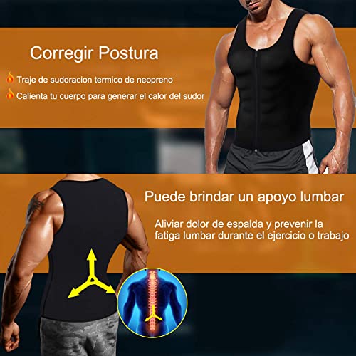 Bingrong Chaleco Sauna Hombre Fajas Reductoras Adelgazantes Hombres Compresion de Neopreno Chaleco para Adelgazante Sudoración con Cremallera para Deporte Fitness