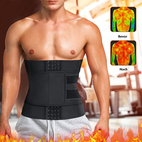 Bingrong Fajas Reductoras Abdomen de Sudoración para Hombre Efecto Sauna Faja Moldeadora Ajustable Neopreno Cinturón Lumbar Reductor para Gimnasio Fitness Deporte (XL, Negro)