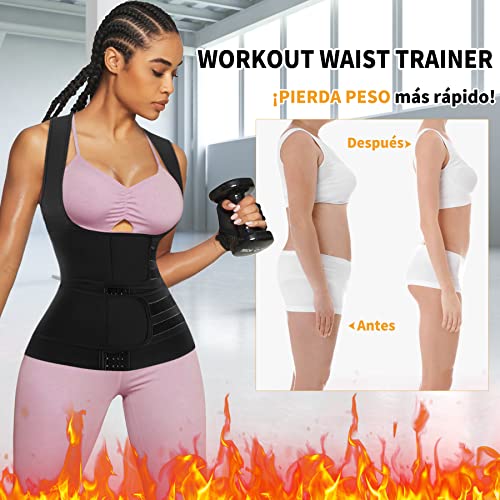 Bingrong Fajas Reductoras Abdomen Mujer para Sudar Fajas Lumbares Deportivas Sauna Chaleco Neopreno Comprecion de Doble Ajuste para Adelgazante Sudoración para Deporte Fitness (S, Negro)