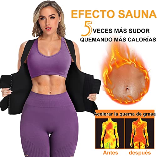 Bingrong Fajas Reductoras Abdomen Mujer para Sudar Fajas Lumbares Deportivas Sauna Chaleco Neopreno Comprecion de Doble Ajuste para Adelgazante Sudoración para Deporte Fitness (M, Negro)