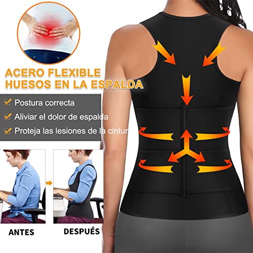 Bingrong Fajas Reductoras Abdomen Mujer para Sudar Fajas Lumbares Deportivas Sauna Chaleco Neopreno Comprecion de Doble Ajuste para Adelgazante Sudoración para Deporte Fitness (M, Negro)